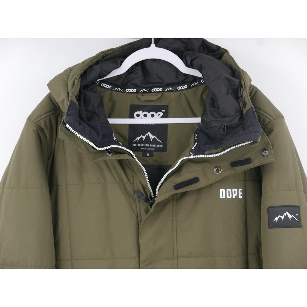 Dope Snowboard Jacket Mens XL Olive Green Puffer Hooded Ski Insulated FW23